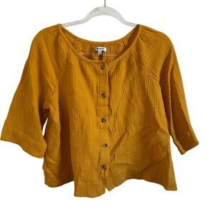 Madewell Mustard Yellow Button Front Gauzy Cotton Oversized Boxy Top - Medium